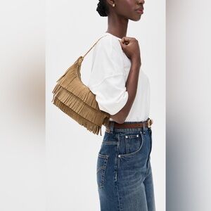 Veronica Beard Fringe Fortune Suede Shoulder Bag – Tan